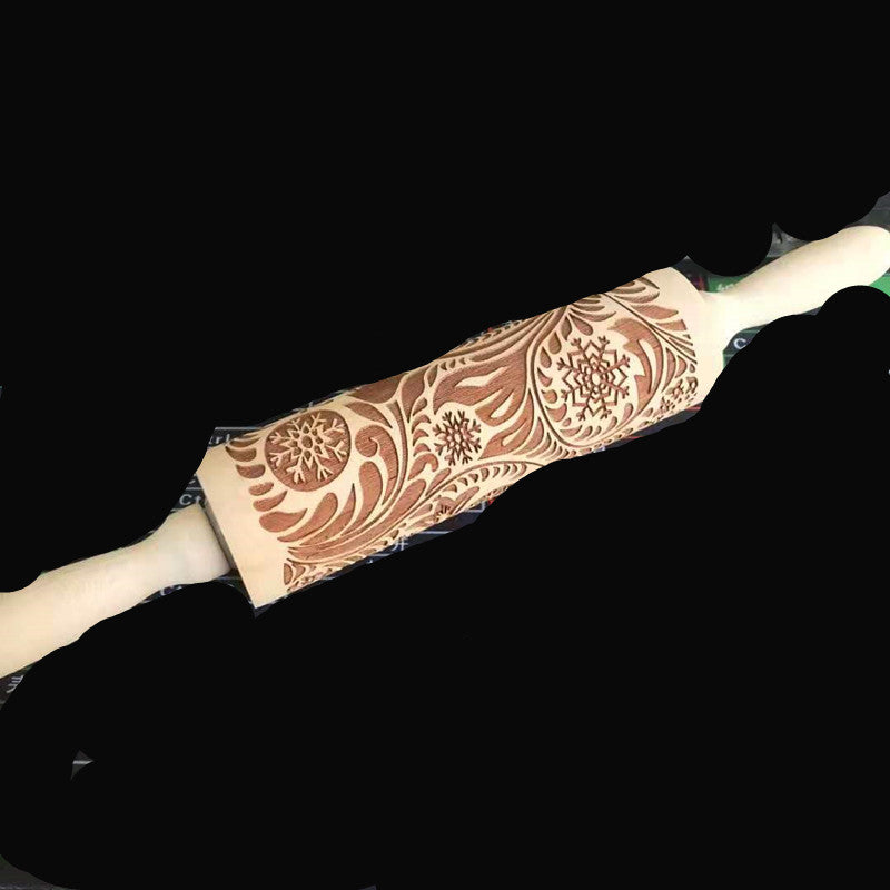 Wooden Christmas Embossing Rolling Pin for Cookies and Dough
