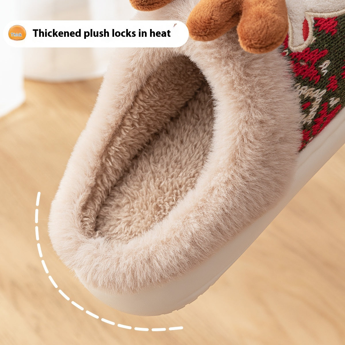 Cute Christmas Elk Plush Slippers with Non-Slip Sole