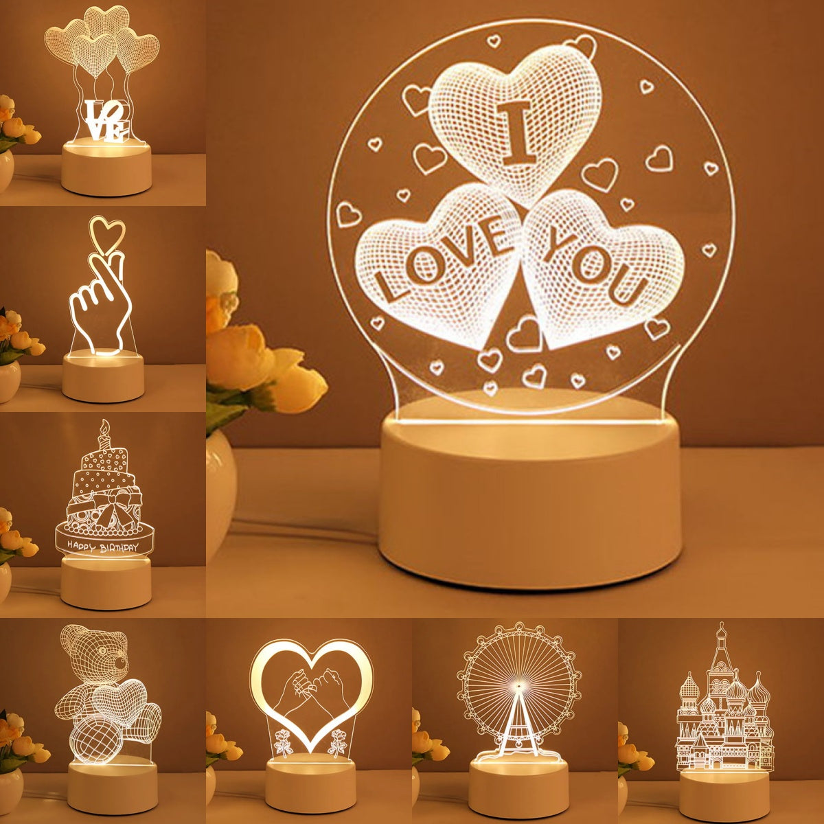 3D Acrylic USB LED Night Light Neon Sign Lamp for Home Decor