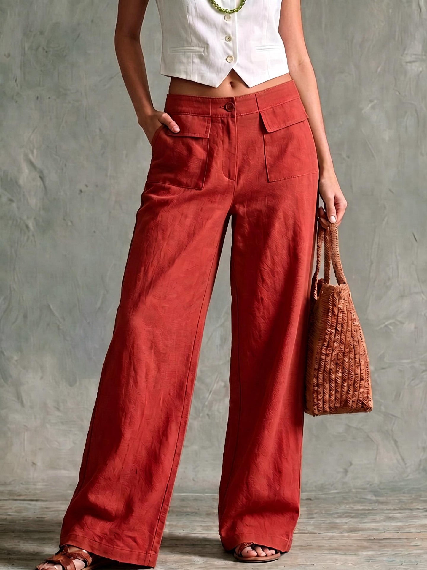 Women's Loose Fit Elastic Waist Trousers in Solid Colours