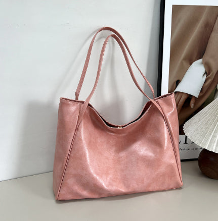 Large Capacity Women's Leather Handbag, Japanese Korean Style Tote