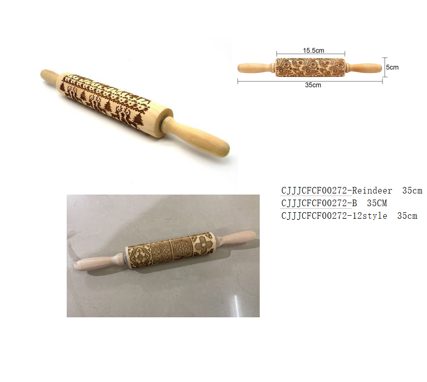 Wooden Christmas Embossing Rolling Pin for Cookies and Dough