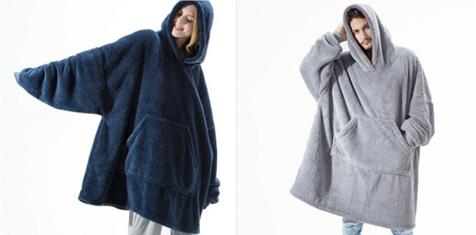 Oversized Fleece Hoodie With Big Pocket, Thick Double-Sided