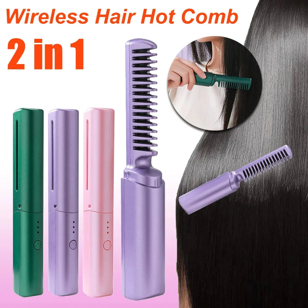 Professional Cordless Hair Straightener Comb, Fast Heating