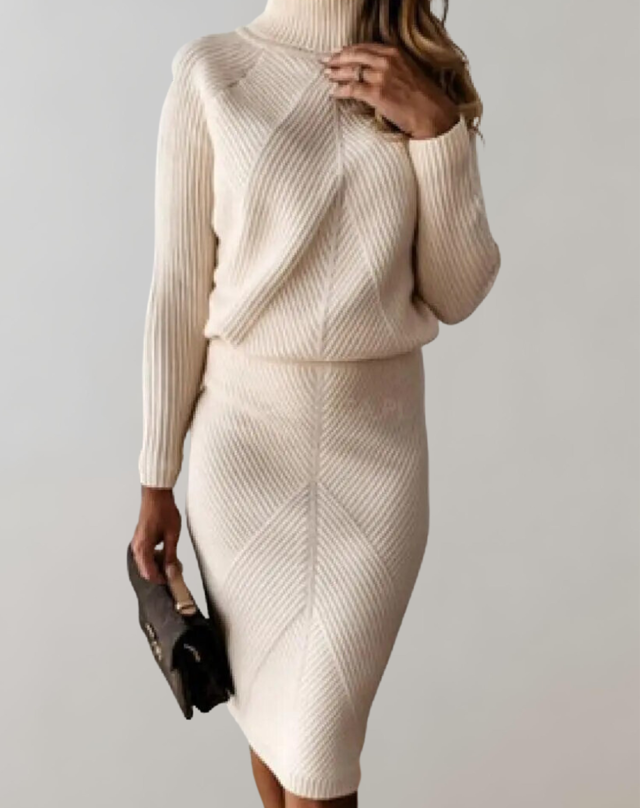 Women's Knitted Turtleneck Jumper and Slim Skirt Set