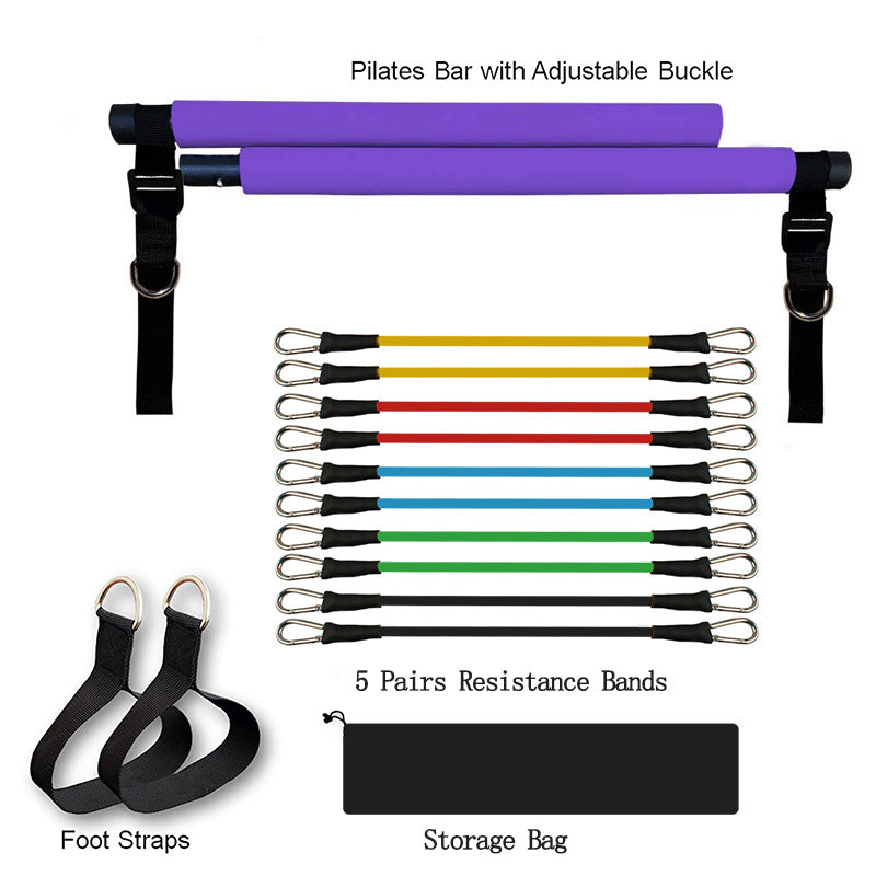 Fitness Pilates Bar with Elastic Resistance Bands for Home Workouts