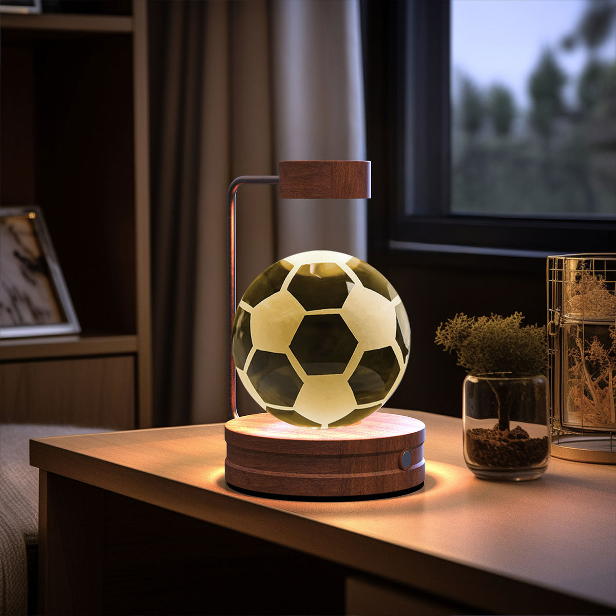 Crystal Ball Night Light With 3D Pattern On Wooden Base