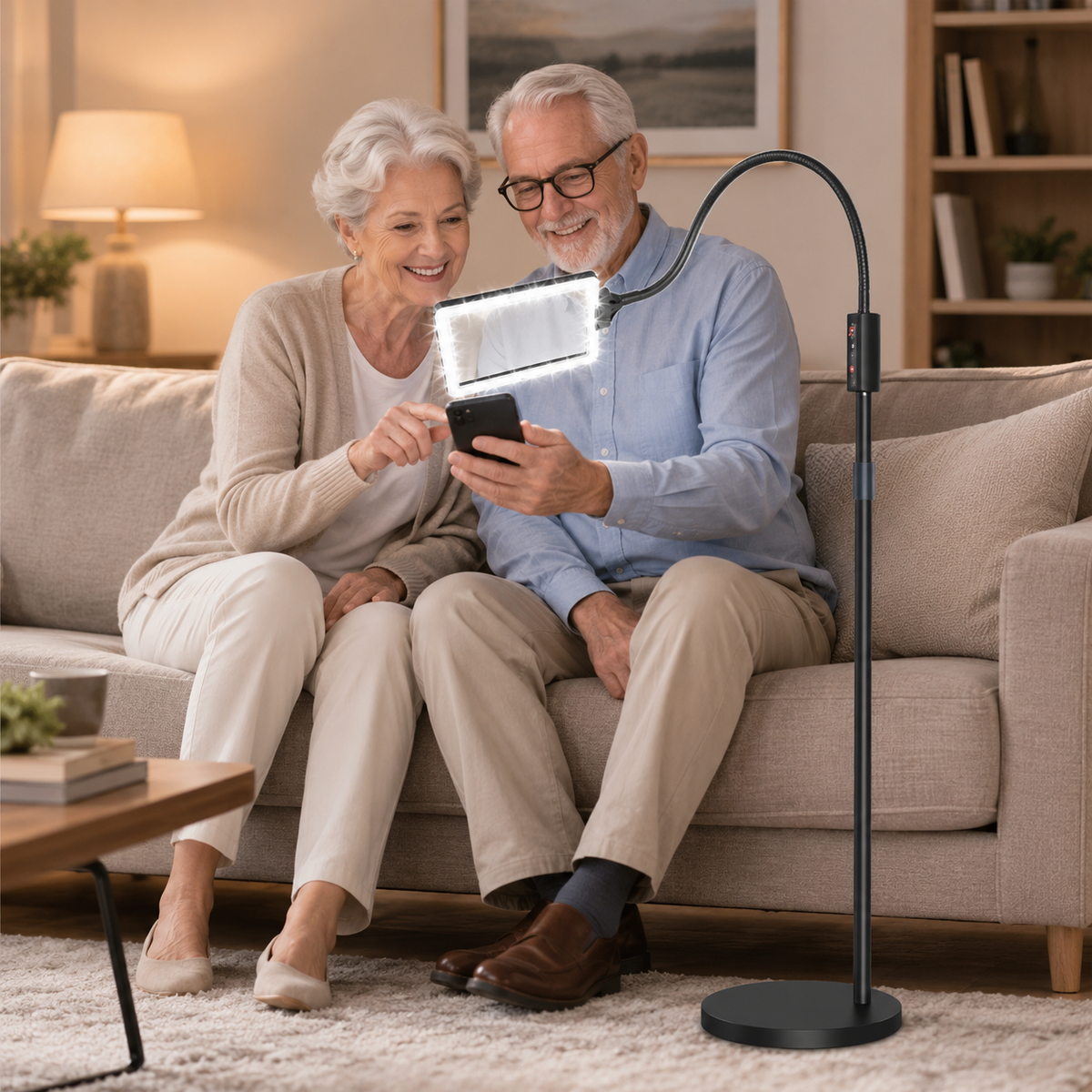 Magnifying Floor Lamp with 3x LED Lens and Flexible Gooseneck