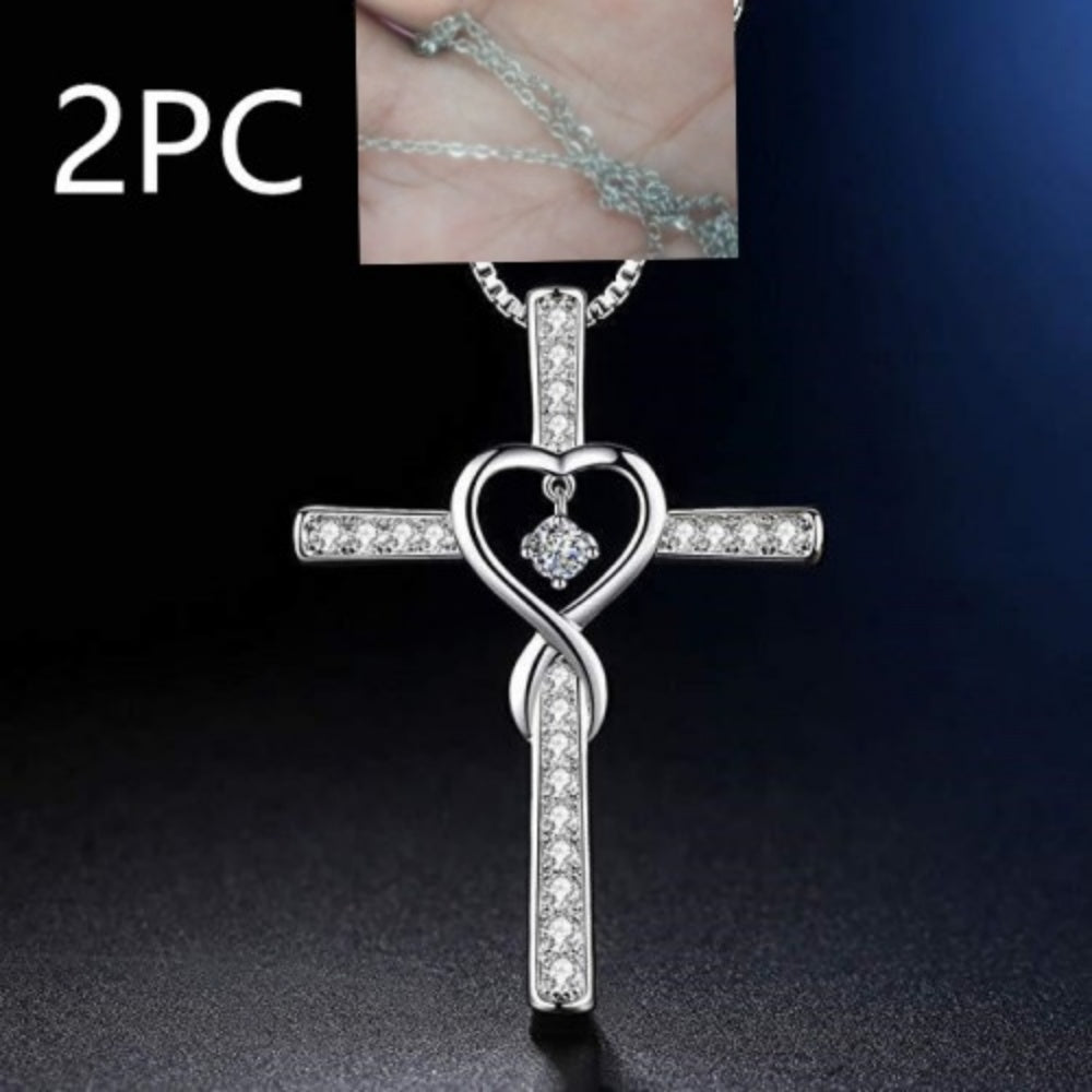 Birthstone Crystal Cross and Heart Pendant Necklace, Gold-Plated