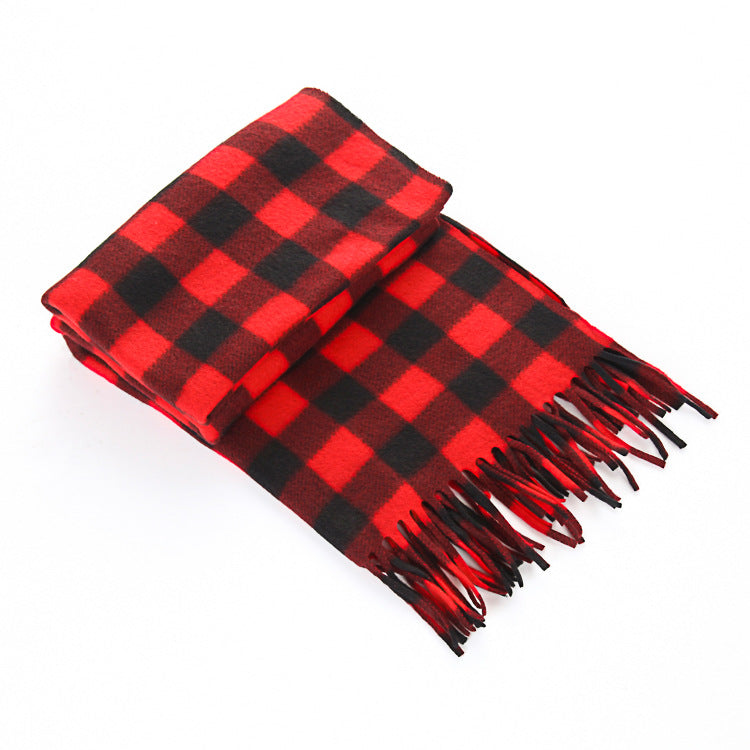 Black and White Plaid Thick Scarf, Warm Double-Sided Velvet