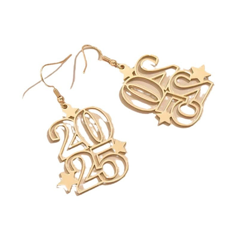 Gold Number Dangle Earrings for Women New Year Jewellery