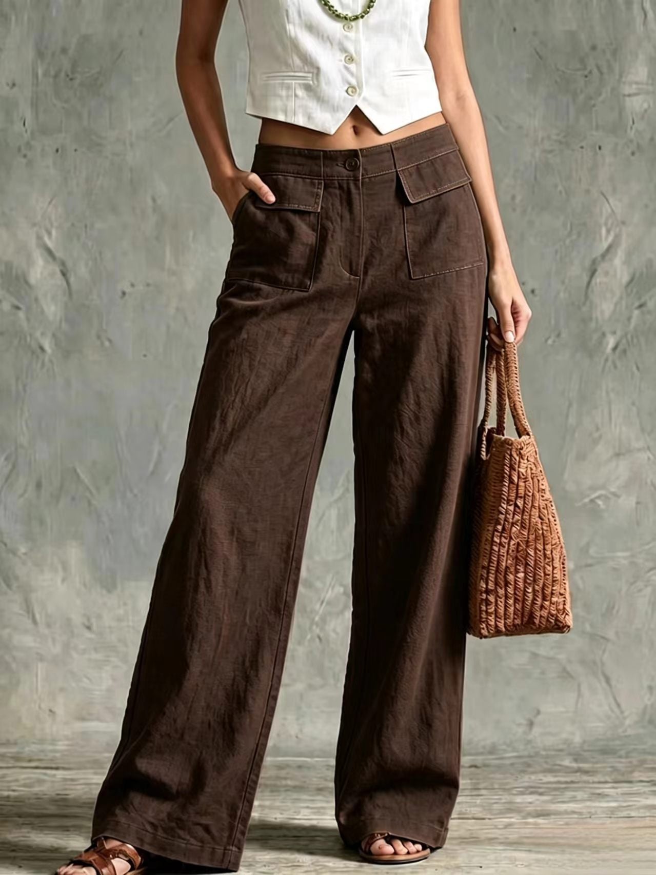 Women's Loose Fit Elastic Waist Trousers in Solid Colours