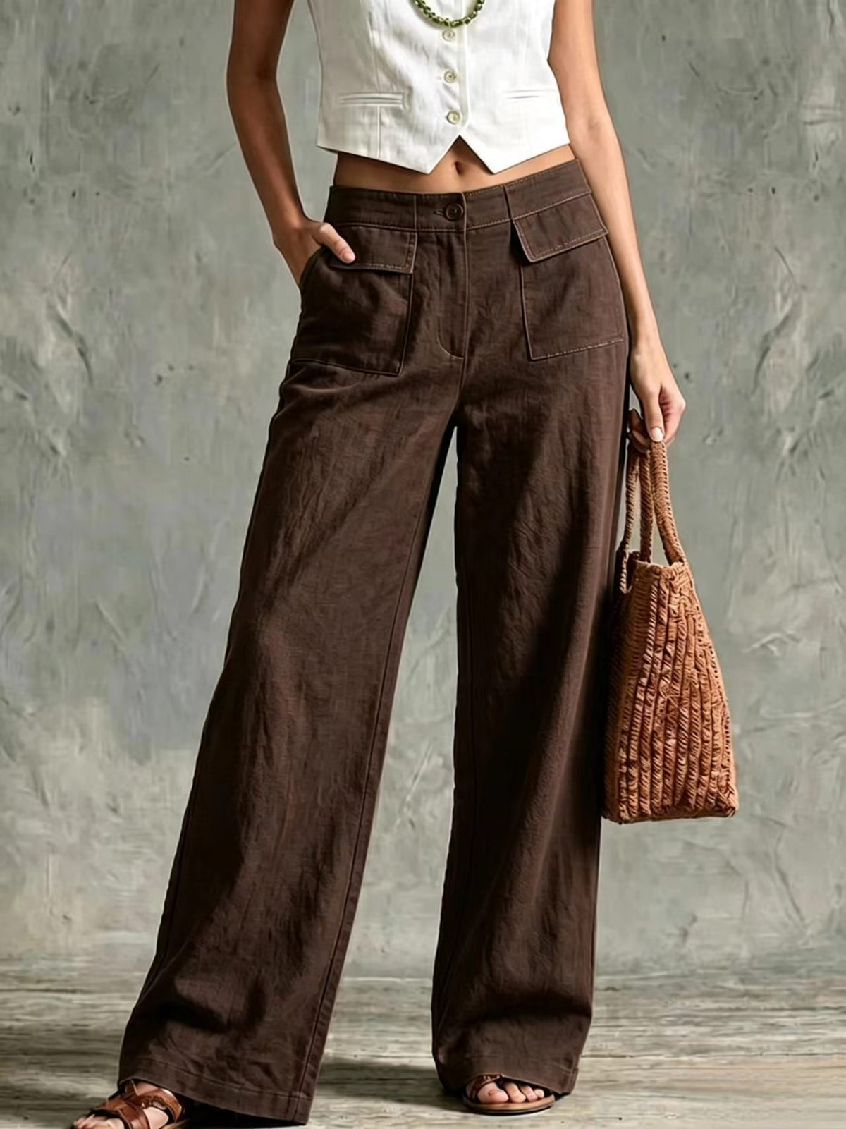 Women's Loose Fit Elastic Waist Trousers in Solid Colours