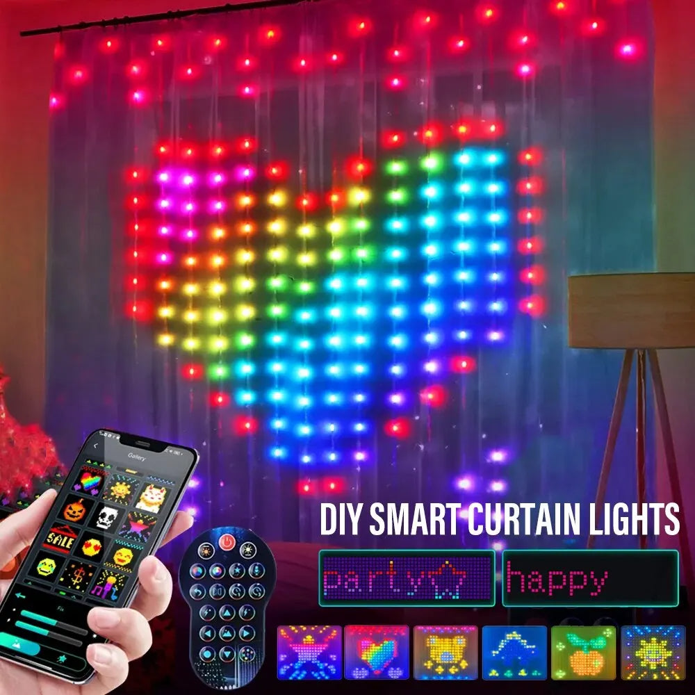Smart LED RGB Curtain String Lights with Bluetooth App Control