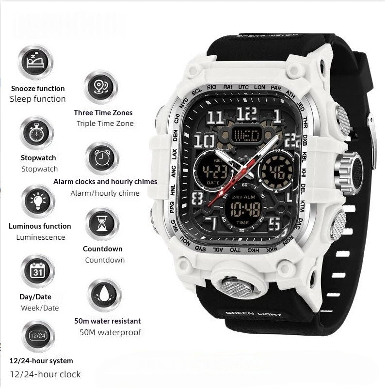 Men's Waterproof Square Digital Sports Watch with Countdown Timer