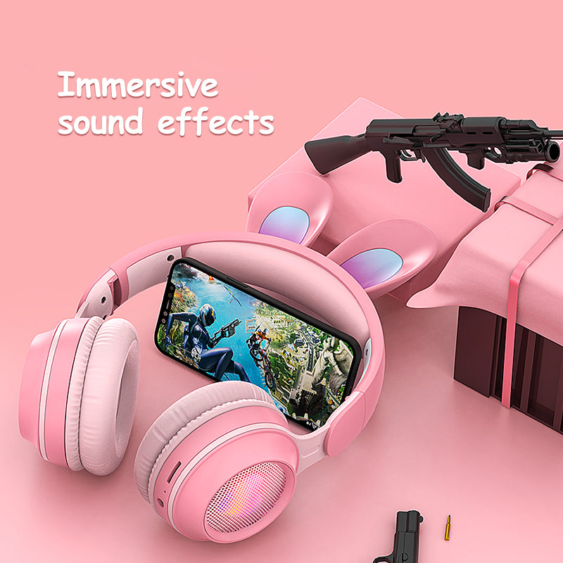 Rabbit Ear Wireless Headphones, Glowing Bluetooth with Built-In Mic