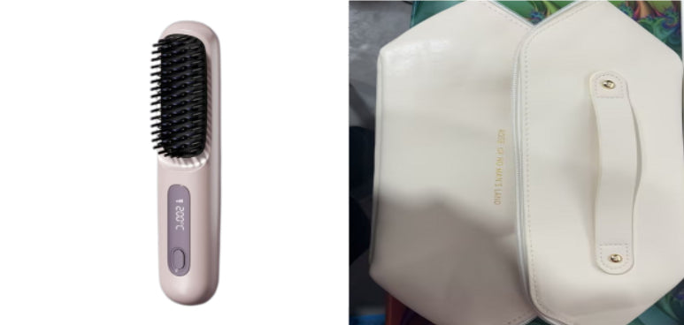 2-in-1 Cordless Hair Straightener Brush, USB Rechargeable