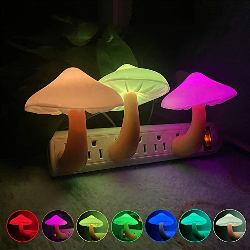 Mushroom LED Wall Socket Night Light With Light Sensor