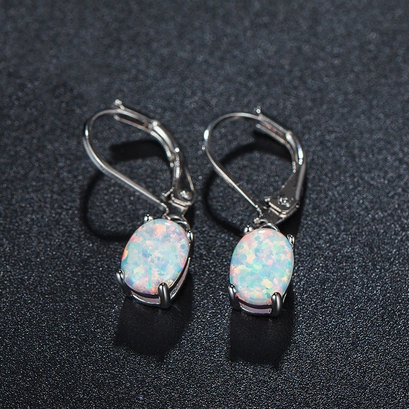 Four-Claw Oval Opal Earrings in Gold Rose Gold or Silver