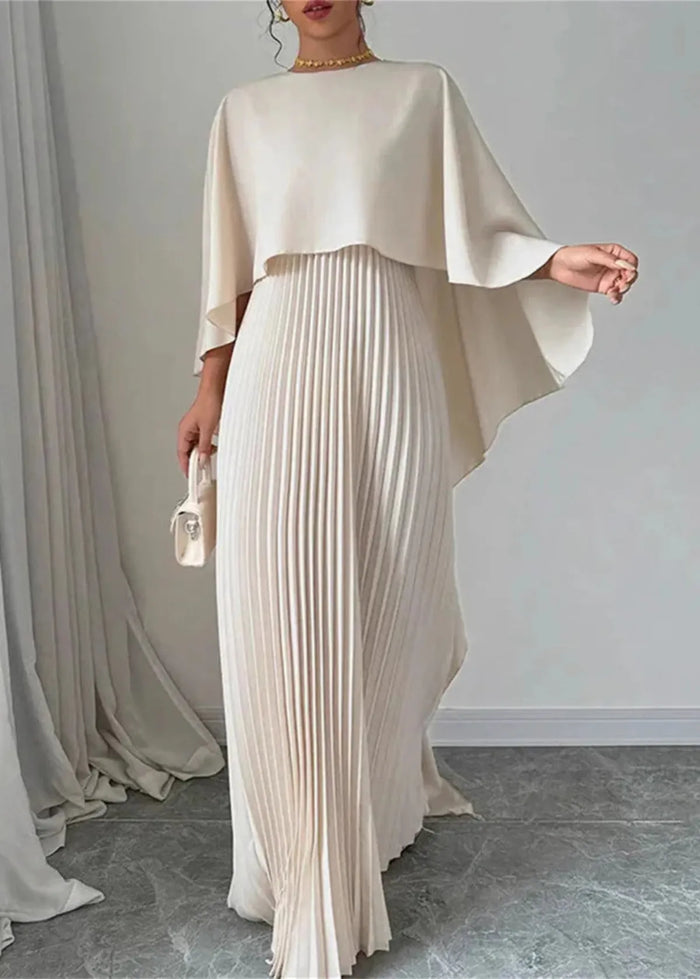 Makayla | Robe longue cape plissée élégante