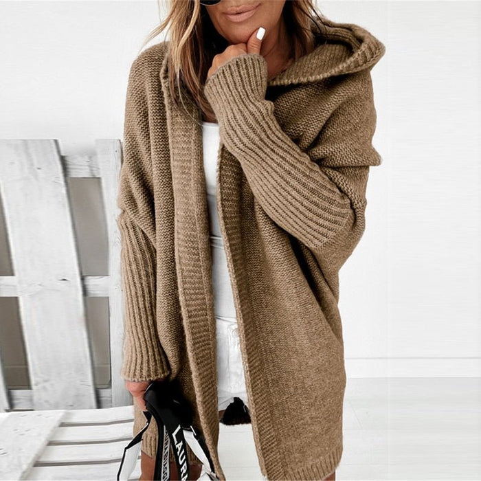 Cardigan oversize à capuche pour femme avec manches chauve-souris