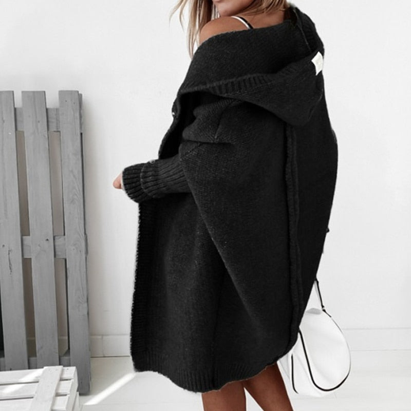 Women's Oversized Hooded Cardigan with Batwing Sleeves