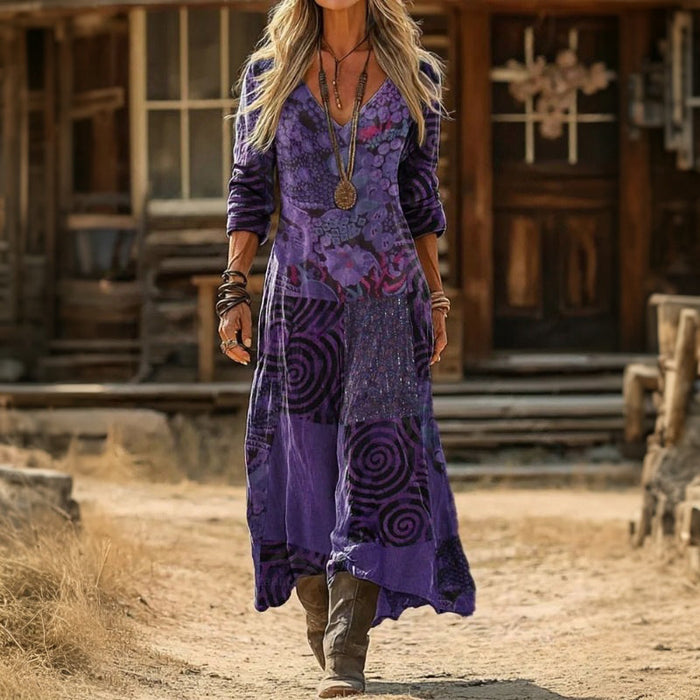 Romy | Robe décontractée vintage à manches longues et empiècements