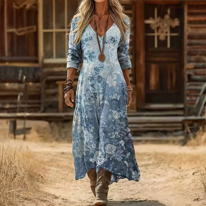 Eliza | Vestido Floral de Manga Comprida com Inspiração Vintage