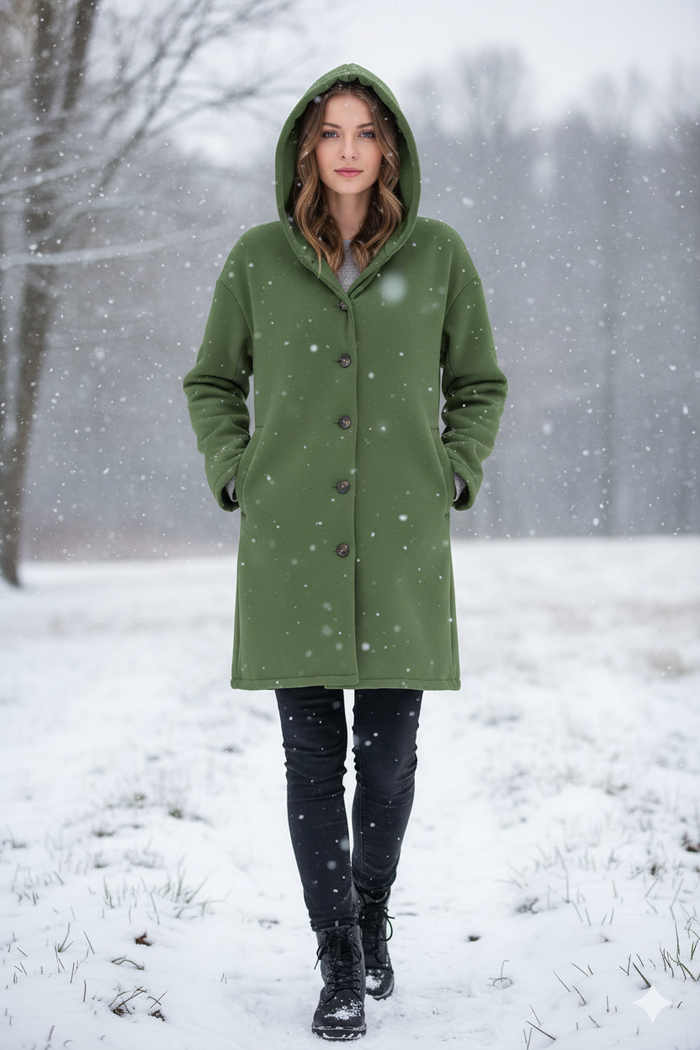 Cappotto elegante antivento da donna con cappuccio comodo