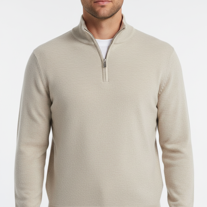 Jersey de hombre de media cremallera, cuello de pico y manga larga