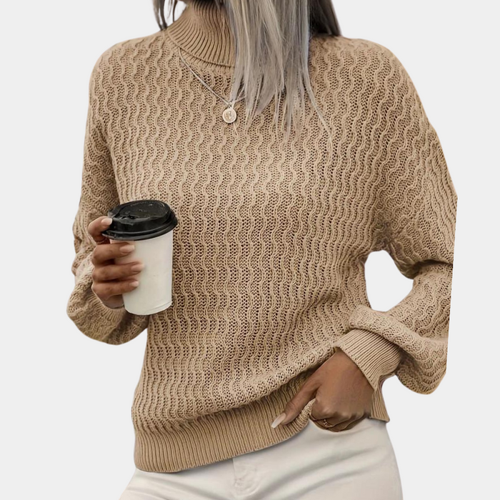 Women's Cable Knit Turtleneck Jumper Long Sleeve