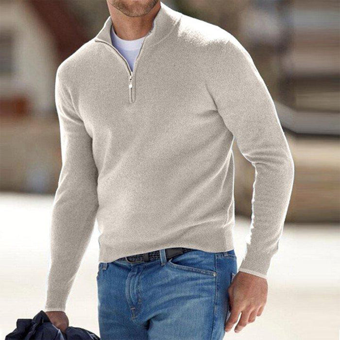 Maglione da uomo con mezza zip, polsini e colletto a coste