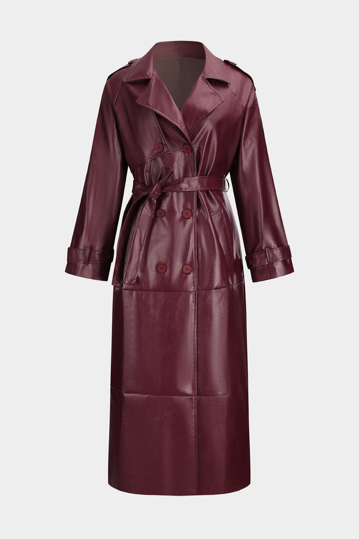 Trench-coat long pour femme, ceinturé et croisé