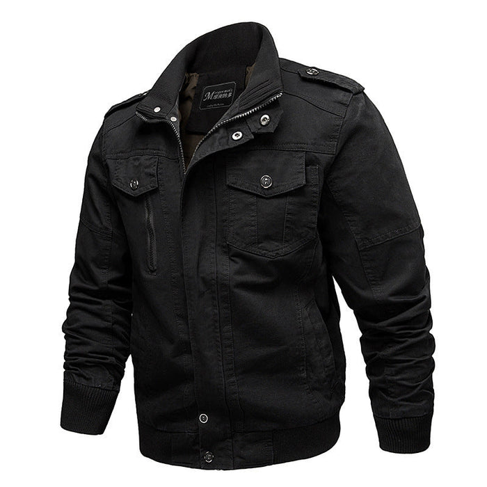 Men's Field Jacket with Stand Collar and Zip Front
