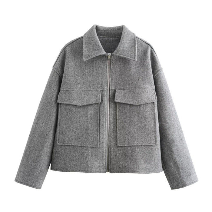 Veste courte pour femme à fermeture éclair sur le devant avec poches plaquées