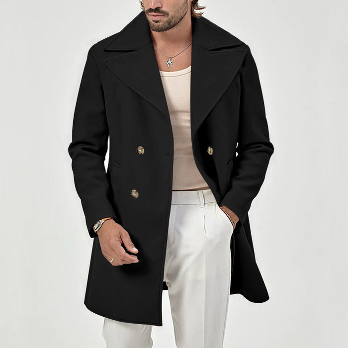 Men's Double-Breasted Longline Overcoat with Wide Lapels