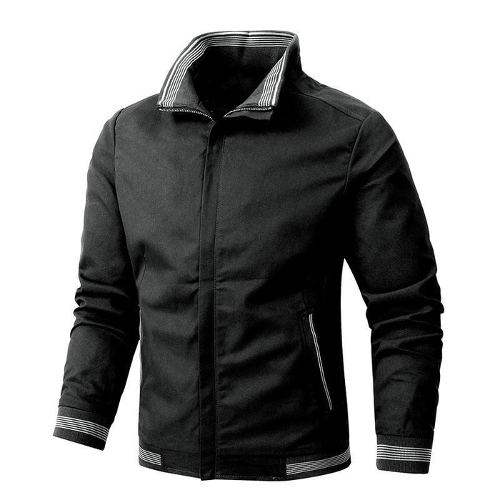 Men's Harrington Jacket Stand Collar Striped Trim
