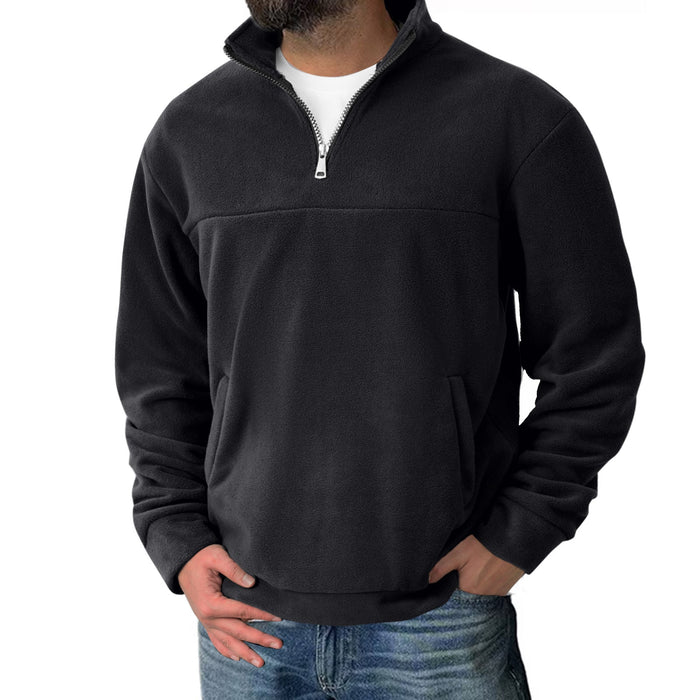 Herren-Fleecepullover mit halbem Reißverschluss und Stehkragen