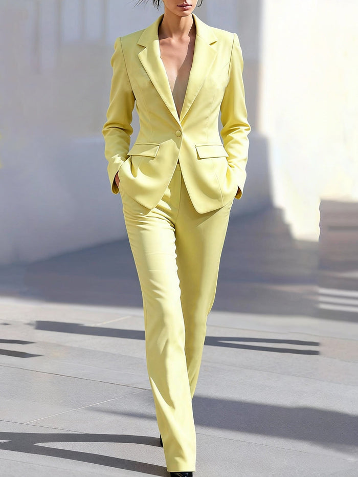 Women's Single-Breasted Tailored Blazer Suit with Notch Lapel