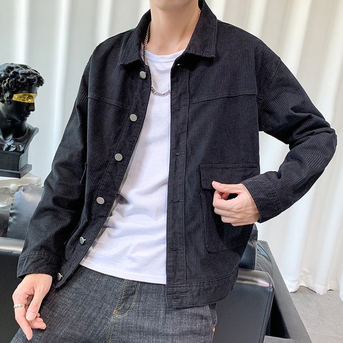 Herren-Cordhemdjacke mit aufgesetzten Taschen und Kragen