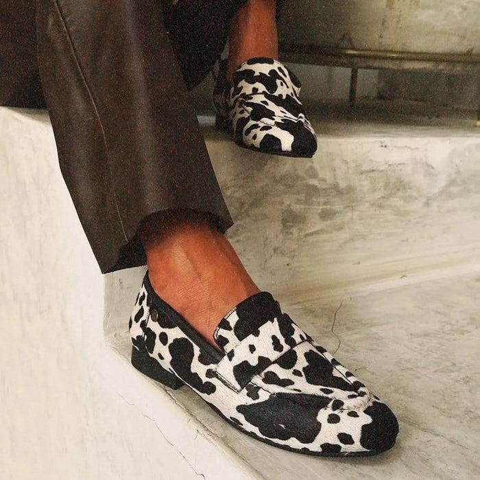 Damen-Loafer mit Animalprint, flache Schlupfschuhe