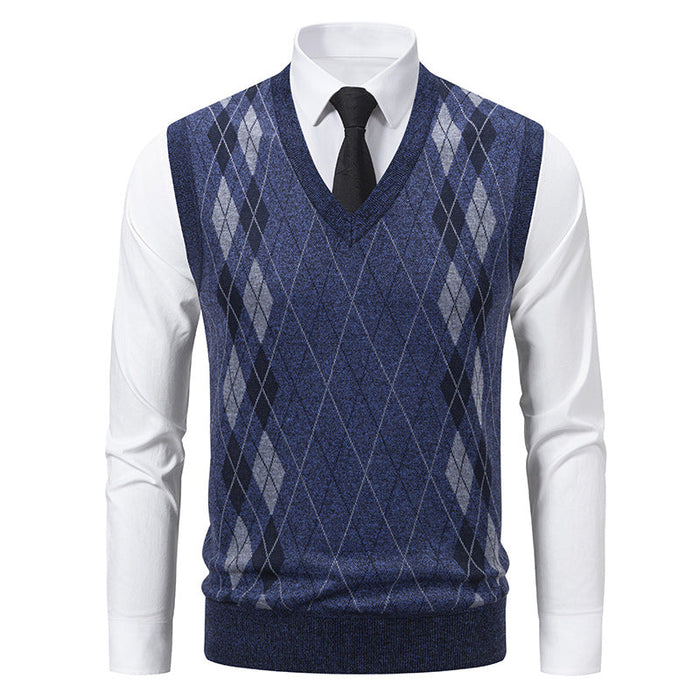 Herren-Rauten-Pullunder mit V-Ausschnitt und ärmellosem Design für Business-Casual