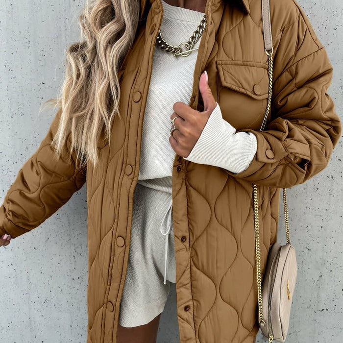 Chaqueta camisera acolchada extragrande para mujer con botones en la parte delantera