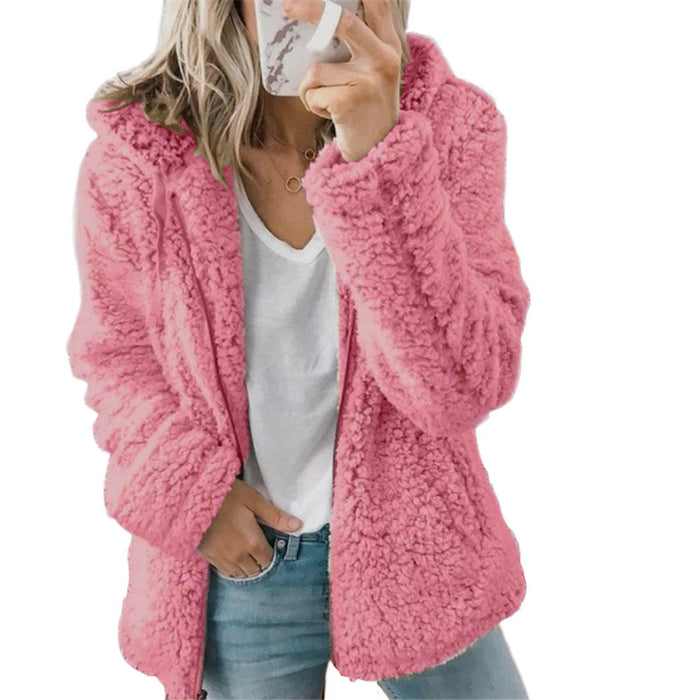 Cappotto da donna in pile effetto teddy con tasche e chiusura a zip