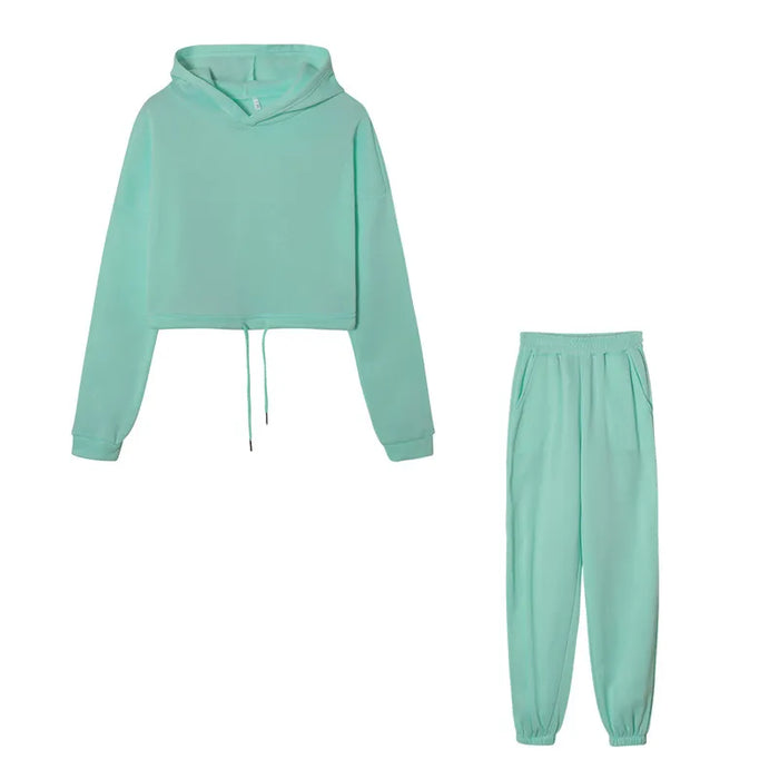 Ensemble sweat-shirt court à capuche et jogging oversize pour femme, tenue d’intérieur