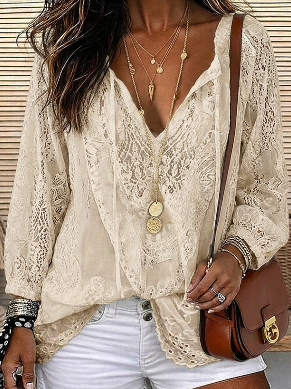 Amara | Cardigã quimono boho com renda e decote em V