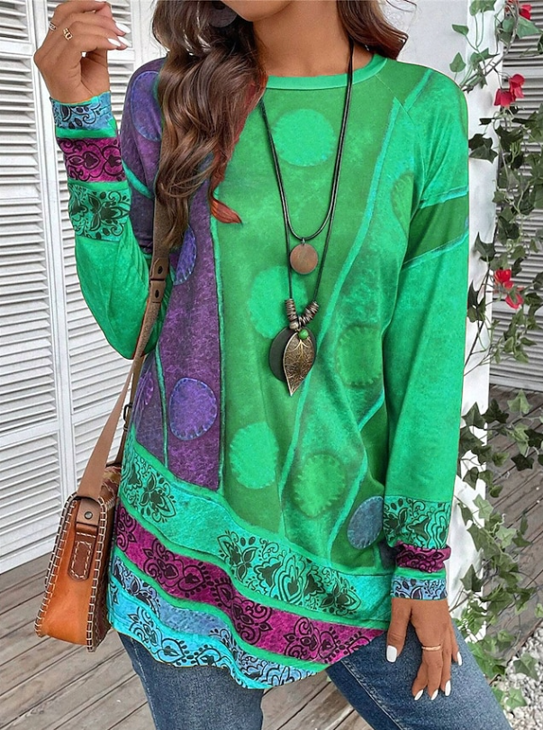 Zaria | Top túnica bohemio floral de manga larga
