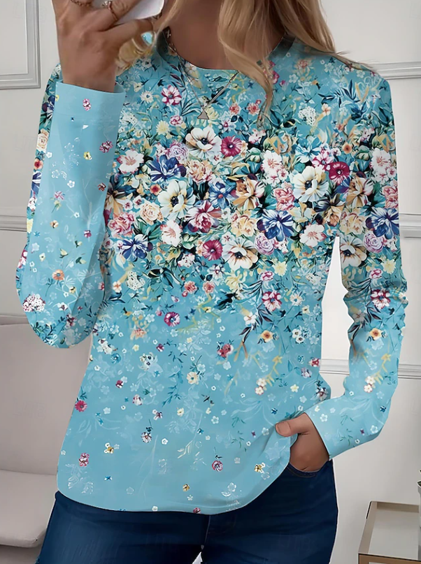 Robyn | Chemise fleurie décontractée à manches longues et col rond