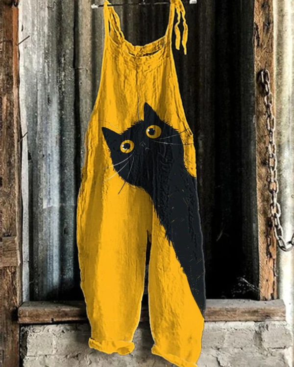 Quinara | Klassischer leichter Jumpsuit mit Katzenprint