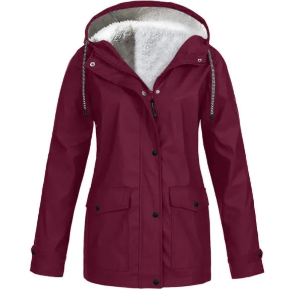 Women's Windproof and Waterproof Outdoor Jacket with Fleece Lining